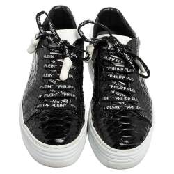 Pre Owned Phillip Plein Black/White Python Embossed Leather Sneakers Size 39