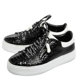 Pre Owned Phillip Plein Black/White Python Embossed Leather Sneakers Size 39