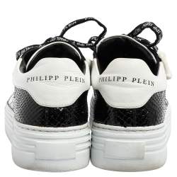 Pre Owned Phillip Plein Black/White Python Embossed Leather Sneakers Size 39