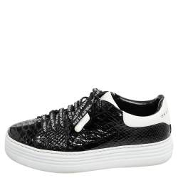 Pre Owned Phillip Plein Black/White Python Embossed Leather Sneakers Size 39
