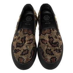 Pre Owned Philipp Plein Black Studded Suede Slip-On Sneakers Size 37