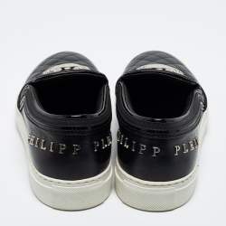 Pre Owned Philipp Plein Black Quilted Leather Skull Slip-On Sneakers Size 38