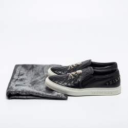 Pre Owned Philipp Plein Black Quilted Leather Skull Slip-On Sneakers Size 38