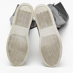 Pre Owned Philipp Plein Black Leather Knee High Embroidered Sneaker Boots Size 37