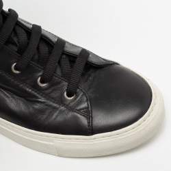 Pre Owned Philipp Plein Black Leather Knee High Embroidered Sneaker Boots Size 37