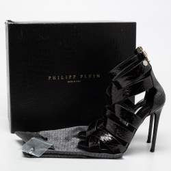 Philipp Plein Black Python Embossed Leather Strappy Sandals Size 38