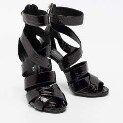 Philipp Plein Black Python Embossed Leather Strappy Sandals Size 38