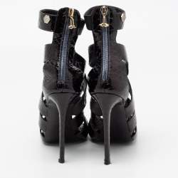 Philipp Plein Black Python Embossed Leather Strappy Sandals Size 38