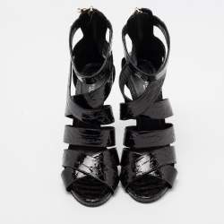 Philipp Plein Black Python Embossed Leather Strappy Sandals Size 38