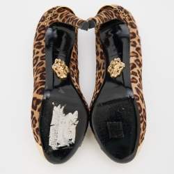 Pre Owned Philipp Plein Beige/Brown Leopard Print Calf Hair Metal Cap Toe Platform Pumps Size 38