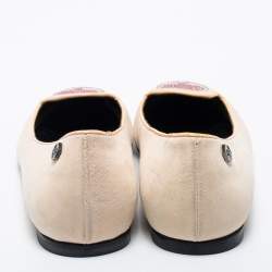 Pre Owned Philipp Plein Beige Suede Diamante Skull Smoking Slippers Size 40