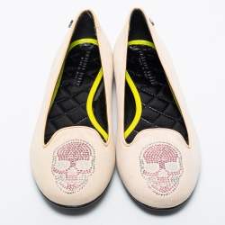 Pre Owned Philipp Plein Beige Suede Diamante Skull Smoking Slippers Size 40