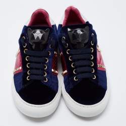 Pre Owned Philipp Plein Navy Blue Velvet And Leather Studded Low Top  Sneakers Size 38