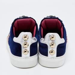 Pre Owned Philipp Plein Navy Blue Velvet And Leather Studded Low Top  Sneakers Size 38