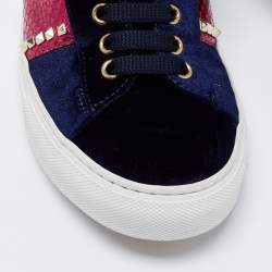 Pre Owned Philipp Plein Navy Blue Velvet And Leather Studded Low Top  Sneakers Size 38