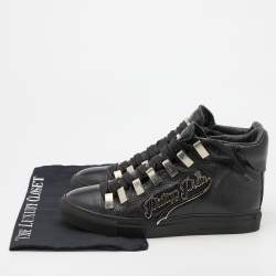Pre Owned Philipp Plein Black Leather Logo Hight Top Sneakers Size 38