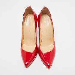 Pre Owned Philipp Plein Red Patent Leather Spike Detail Pointed Toe Pumps Size 37