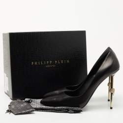 Philipp Plein Black Leather Skull Heel Pumps Size 41