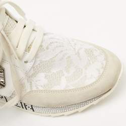 Pre Owned Philipp Plein White Lace and Leather Embellished Logo Low Top Sneakers Size 36