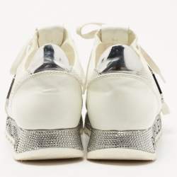 Pre Owned Philipp Plein White Lace and Leather Embellished Logo Low Top Sneakers Size 36
