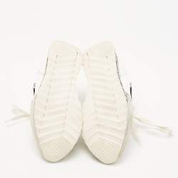 Pre Owned Philipp Plein White Lace and Leather Embellished Logo Low Top Sneakers Size 36