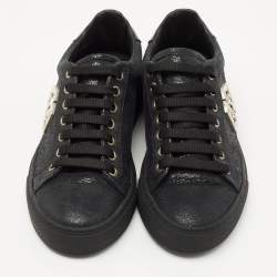 Pre Owned Philipp Plein Black Textured Suede Embellished Logo Low Top Sneakers Size 37