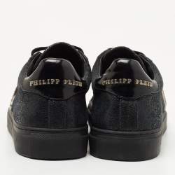 Pre Owned Philipp Plein Black Textured Suede Embellished Logo Low Top Sneakers Size 37