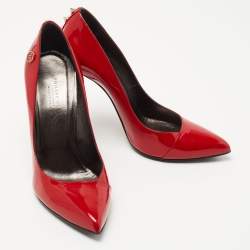 Pre Owned Philipp Plein Red Patent Leather Pointed Toe Pumps Size 37.5