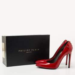 Pre Owned Philipp Plein Red Patent Leather Pointed Toe Pumps Size 37.5