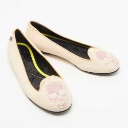 Philipp Plein Beige Suede Diamante Skull Ballet Flats Size 35