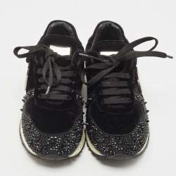 Pre Owned Philipp Plein Black Velvet Studded Embellishments Low Top Sneakers Size 37