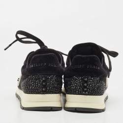 Pre Owned Philipp Plein Black Velvet Studded Embellishments Low Top Sneakers Size 37