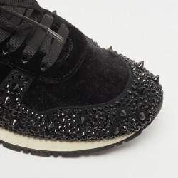 Pre Owned Philipp Plein Black Velvet Studded Embellishments Low Top Sneakers Size 37