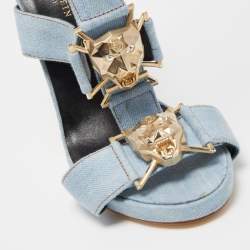Pre Owned Philipp Plein Blue Denim Gladiator Sandals Size 37