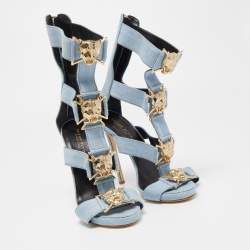 Pre Owned Philipp Plein Blue Denim Gladiator Sandals Size 37