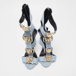 Pre Owned Philipp Plein Blue Denim Gladiator Sandals Size 37