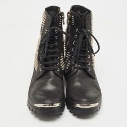 Pre Owned Philipp Plein Black Leather Studded Lace Up Ankle Boots Size 42