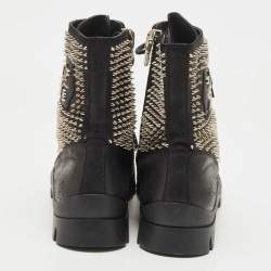 Pre Owned Philipp Plein Black Leather Studded Lace Up Ankle Boots Size 42