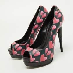 Pre Owned Philipp Plein Pink/Black Leather Provocateur Peep Toe Platform Pumps Size36.5