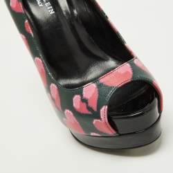 Pre Owned Philipp Plein Pink/Black Leather Provocateur Peep Toe Platform Pumps Size36.5