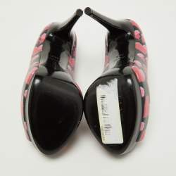 Pre Owned Philipp Plein Pink/Black Leather Provocateur Peep Toe Platform Pumps Size36.5