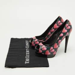 Philipp Plein Pink/Black Leather Provocateur Peep Toe Platform Pumps Size36.5