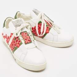 Philipp Plein White Leather Floral Embroidered 'I Wonder' Sneakers Size 39
