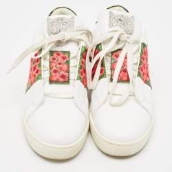 Philipp Plein White Leather Floral Embroidered 'I Wonder' Sneakers Size 39