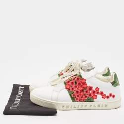 Philipp Plein White Leather Floral Embroidered 'I Wonder' Sneakers Size 39