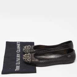 Pre Owned Philipp Plein Black Watersnake Leather Spike Ballet Flats Size 37