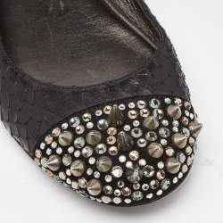 Pre Owned Philipp Plein Black Watersnake Leather Spike Ballet Flats Size 37