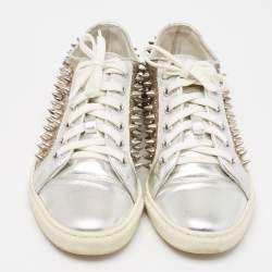 Philipp Plein Silver/Gold Leather And Glitter Spike Sneakers Size 36