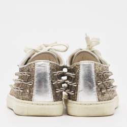 Philipp Plein Silver/Gold Leather And Glitter Spike Sneakers Size 36