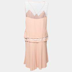 Philosophy Coral Pink Crepe Sheer Yoke Detail Tiered Sleeveless Dress M